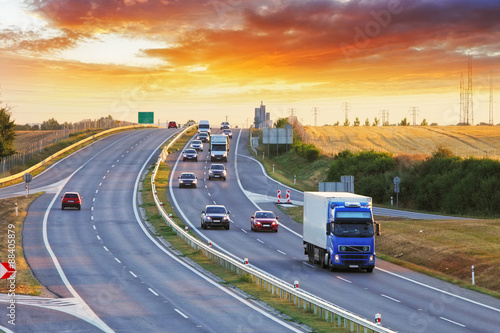 Highway transportation with cars and Truck