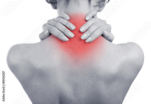 Young girl with back pain close up
