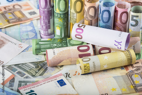 Fondo y textura de negocios y finanzas con billetes de euro