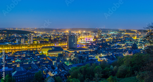 night panoramic view over city of liege in belgium from top of local citadel.