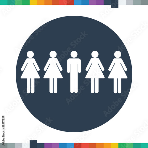 One male stick figure with four females, polygamy icon.