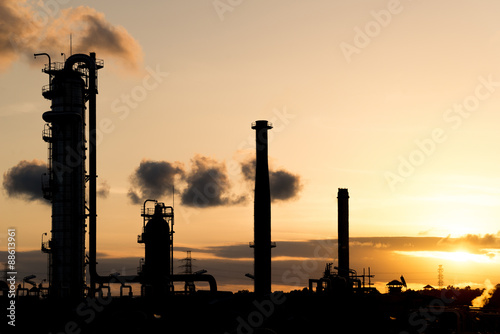 Silhouette sunset scene at Oil & Gas Refinery