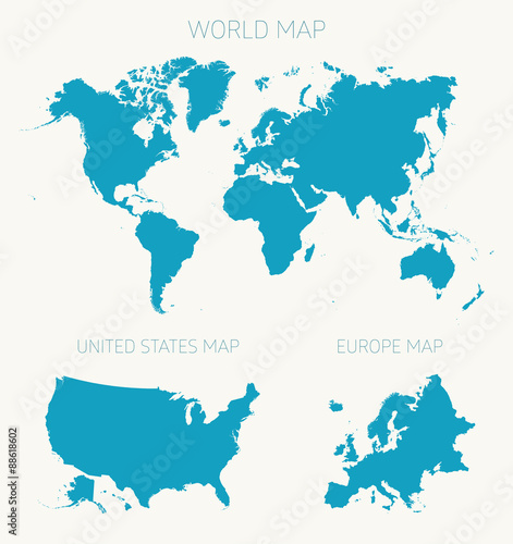 Set World American Europe map vector illustration