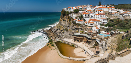 Panoramic view of Azehnas do Mar village, Sintra region, Portugal.