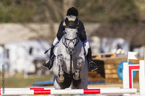 Horse rider equestrian show jumping action 