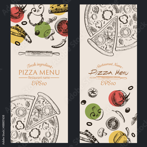 pizza food menu cafe brochure. drawing template.