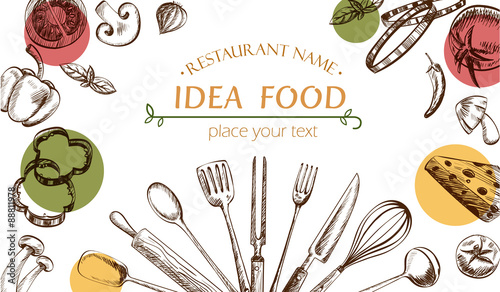 vegetable and kitchenware drawing cover web