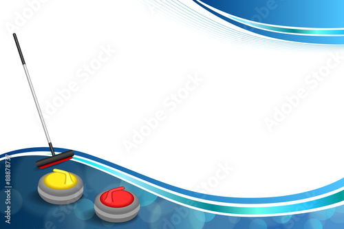 Background abstract curling sport blue ice red yellow stone broom frame illustration vector