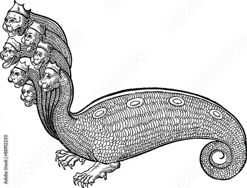 Antique drawing Mythological beast hydra