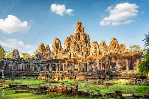 Main view of ancient Bayon temple in Angkor Thom, Cambodia