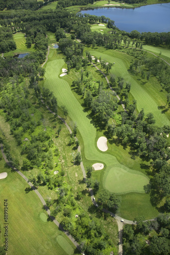 Aerial view of a golf course in summer