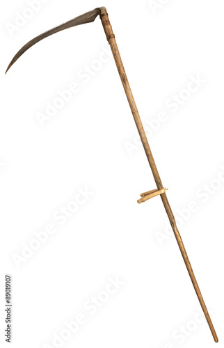 Old vintage scythe for grass isolated on white background