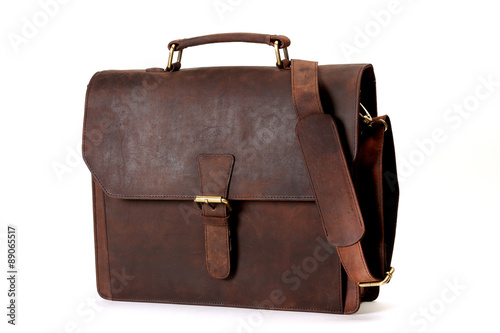 brown leather bags with antique and retro looks made from goat's skin for travel,students,executives,ladies handbags - isolated on white shot in different layouts straight, back, open and lay flat 