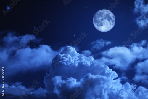 Tragic night sky with a full moon