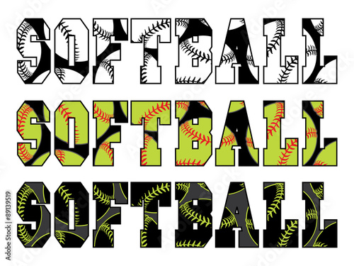 Softball Text With Softballs is an illustration of a softball design with the word softball and balls embedded in the text.