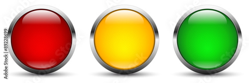 three vector webbuttons in traffic light colors red orange green 