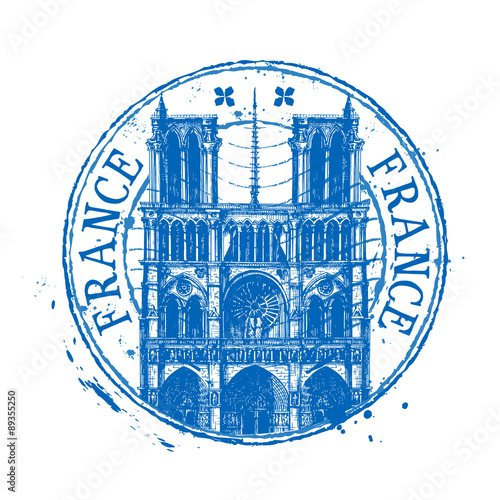 France vector logo design template. Shabby stamp or Notre-Dame