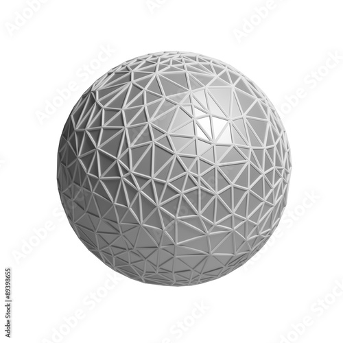 triangular 3D sphere on white isolated with clipping path