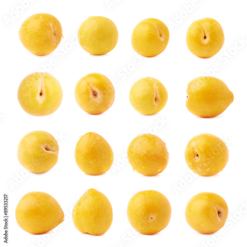 Single yellow mirabelle plum isolated