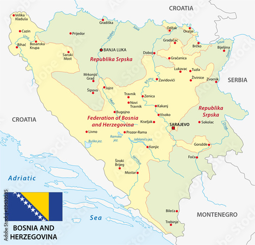 bosnia and herzegovina map with flag