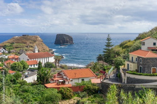 PORTO DA CRUZ, PORTUGAL - JULY 23, 2015: Madeira island coast at PORTO DA CRUZ, PORTUGAL on JULY 23, 2015.