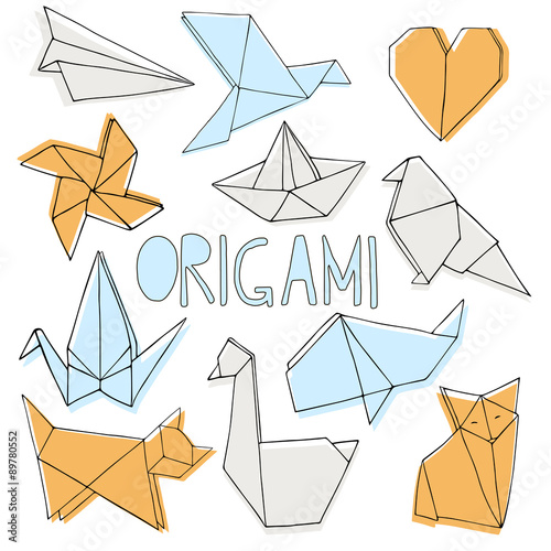 Hand drawn origami set