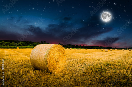 hay bales in the night. Elements of this image furnished by NASA.