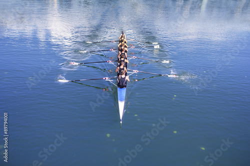 Boat coxed with eight Rowers