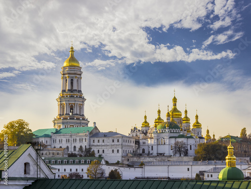Kiev-Pechersk Lavra against the sky with clouds autumn
