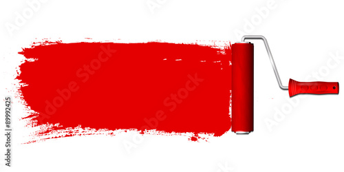 Paint roller and red color background