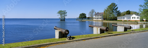 Cannons and Barker House from 1762 overlooking Albemarle Sound, Edenton, North Carolina