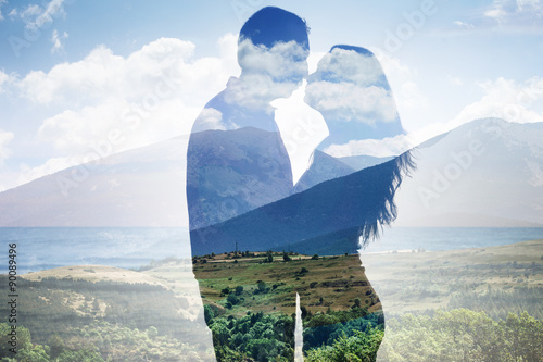 Superimposed Of Couple Against Scenic Backdrop