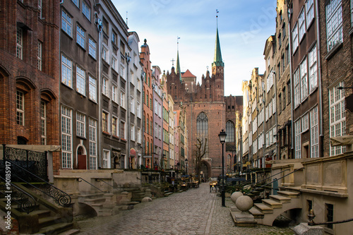 Mary's Street in Gdansk. In front of the picture the Basilica.