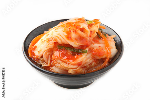 Kimchi (Korean food) close up on white background