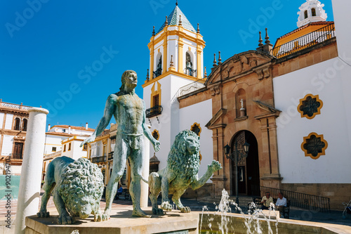 Plaza Del Socorro Church In Ronda, Spain. Old Town Cityscape