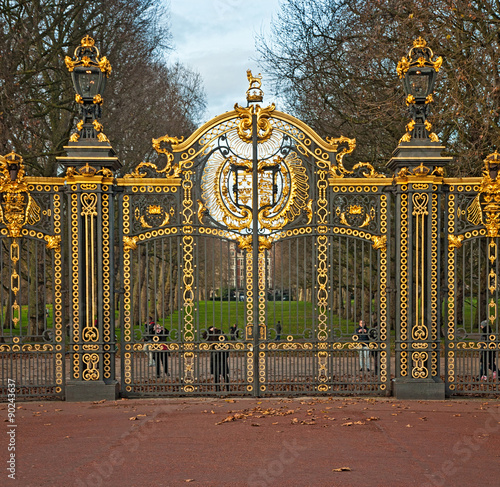 Royal Crest at Buckingham Palace Gate in London, United Kingdom