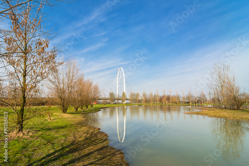 landscape with Calatrava bridges in Reggio Emilia