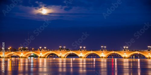 Pont de Pierre by night in Bordeaux, France