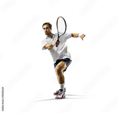 isolated on white young man is playing tennis
