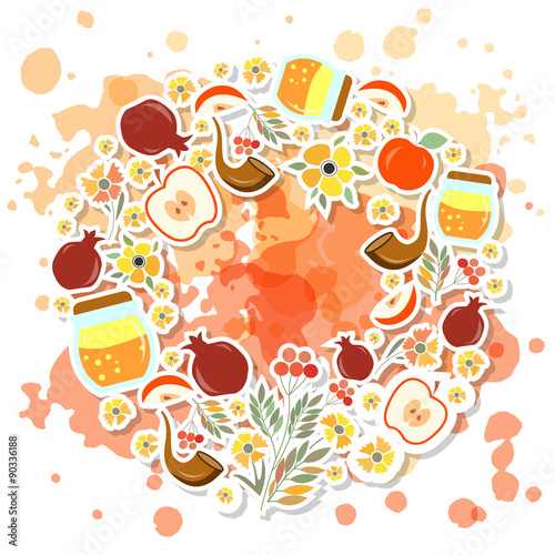 collection of labels and elements for Rosh Hashanah (Jewish New