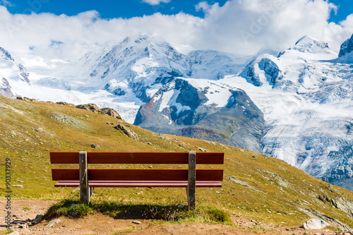 Bench with the view on Gornergrat glacier, Switzerland