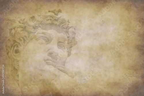 Grunge detail of Michelangelo's David statue with place for your design or text