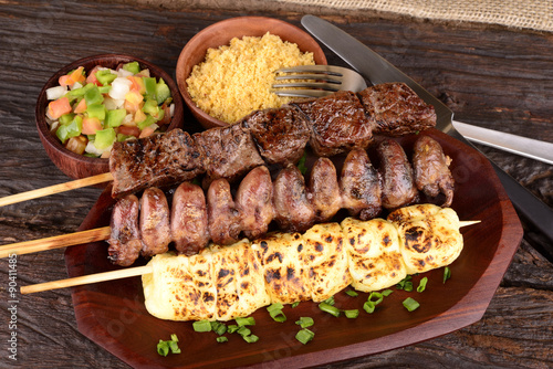 Beef, Mozzarella and Chicken Hearts Kebabs