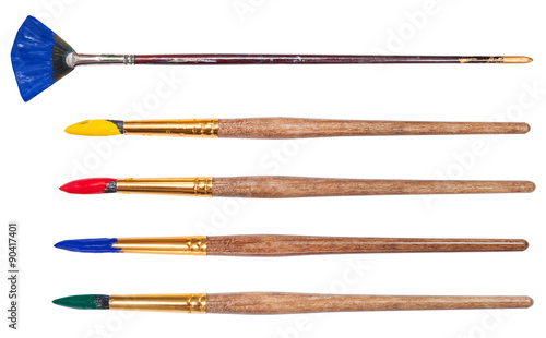 set of round art paintbrushes with painted tips