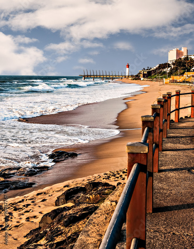 View of Umhlanga Rocks Lighthouse, Milennium Pier and beach from the promenade