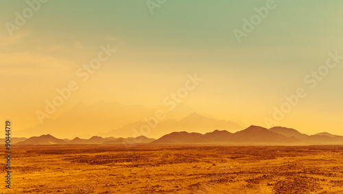Sunrise in a stone desert - mountain landscape in Africa.