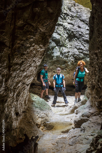 Hikers family in a cave