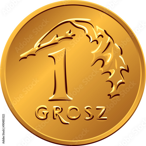 reverse Polish Money one Grosz copper coin