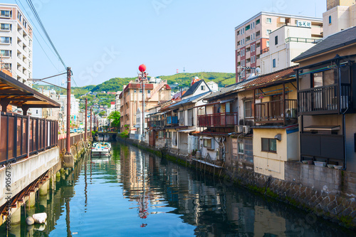 Old Town district in Nagasaki City. Artificial canal flows into the Japanese Sea