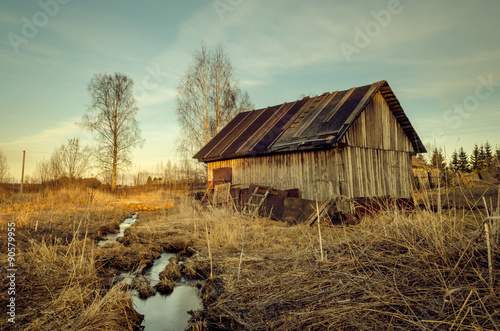 The old barn in village. Russian nature